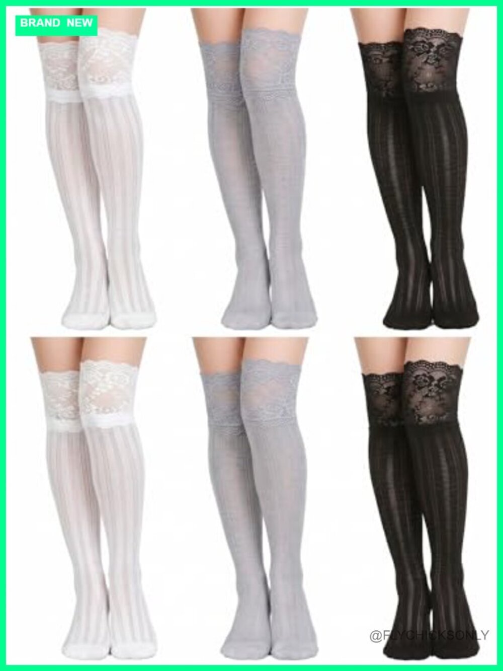 6 Pairs Lace Knee High Socks Cotton Trim Lolita Boot Socks